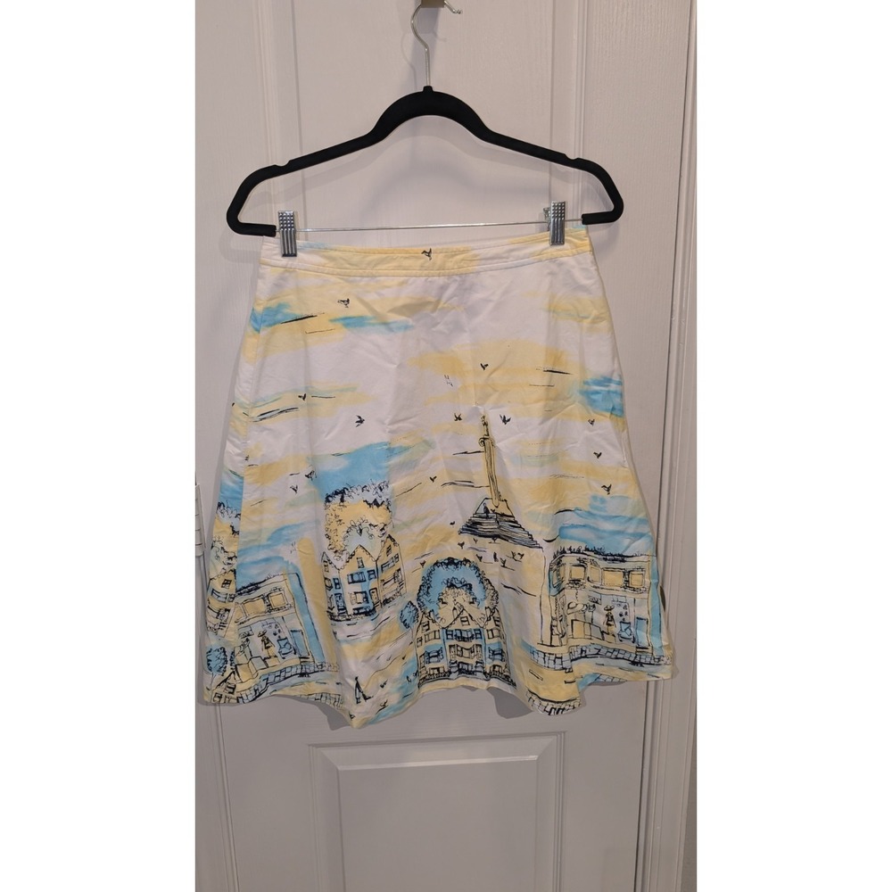 Valerie Stevens Skirt‎ Women 8P A Line Romantic City Yellow White Lined Zipper
